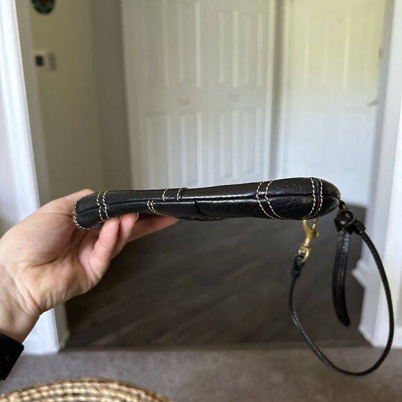 Coach Black Pebbled Leather Wristlet Corset Laced Braided Accent Contrast Stitch - Picture 7 of 8